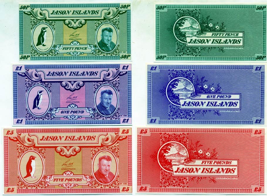 ОСТРОВА ЯСОНА НАБОР ИЗ 5 БАНКНОТ 1979 (50 ПЕНСОВ, 1, 5, 10,20 ФУНТОВ) JASON ISLANDS, ОСТРОВА В АРХИПЕЛАГЕ ФОЛКЛЕНДСКИХ ОСТРОВОВ бумага UNC (ПРЕСС) 7146-40-2-1