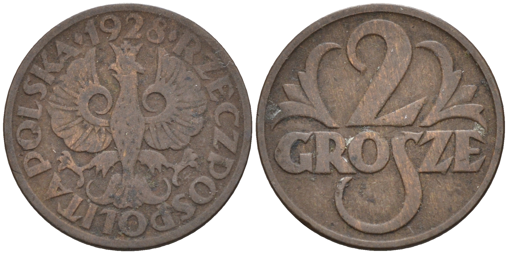 Польша 2 гроша 1928 w KM 9а бронза    4115-752