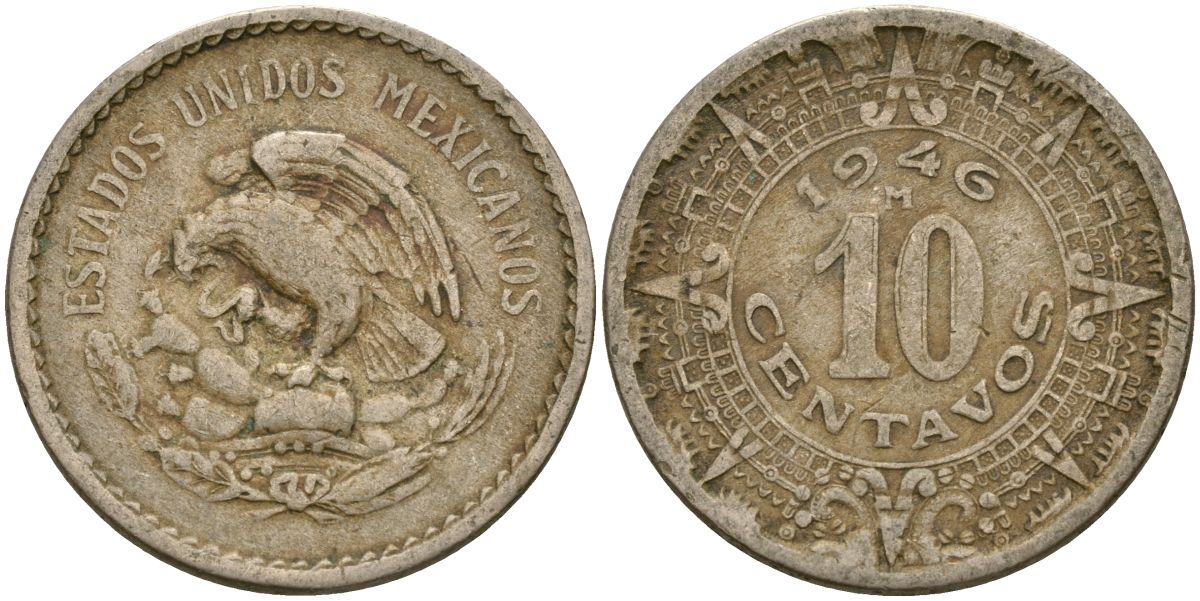 Мексика 10 сентаво 1946 KM 432 медно-никель 4135-342