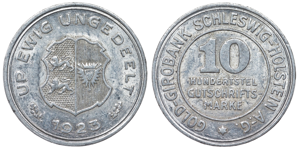 Германия 10 марок 1923 Шлезвиг-Гольдштейн алюминий 4123-115