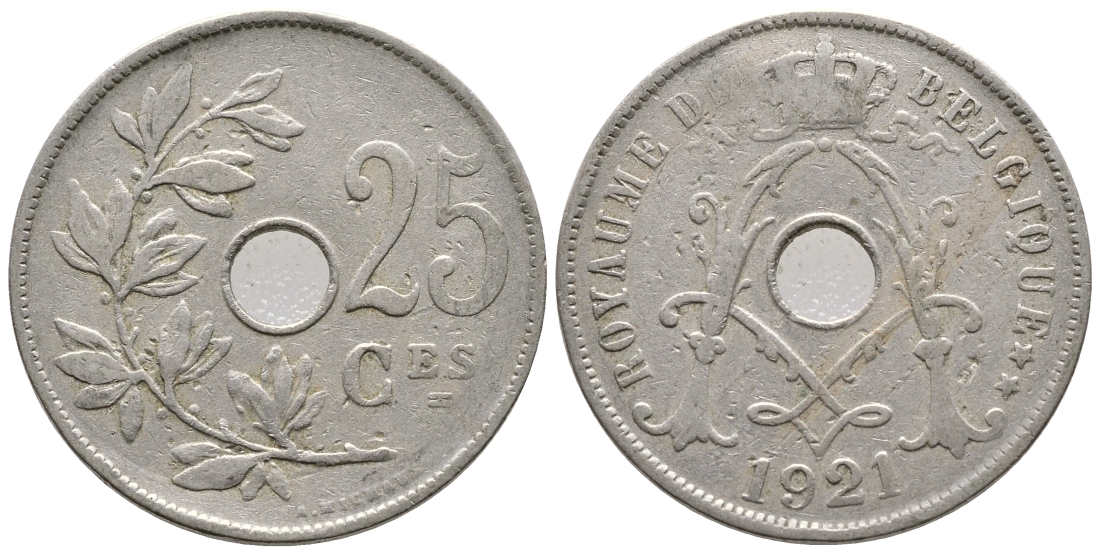 БЕЛЬГИЯ 25 САНТИМОВ 1921 BELGIQUE KM 68.1 медно-никель 4364-3744