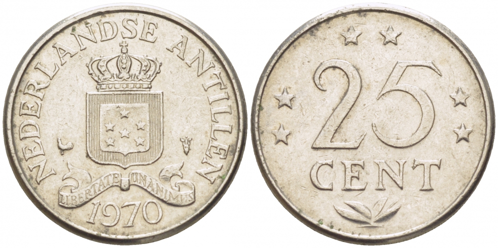 Нидерландские Антилы 25 центов 1970 Юлиана (1948-1980) KM 11 никель 3309-622
