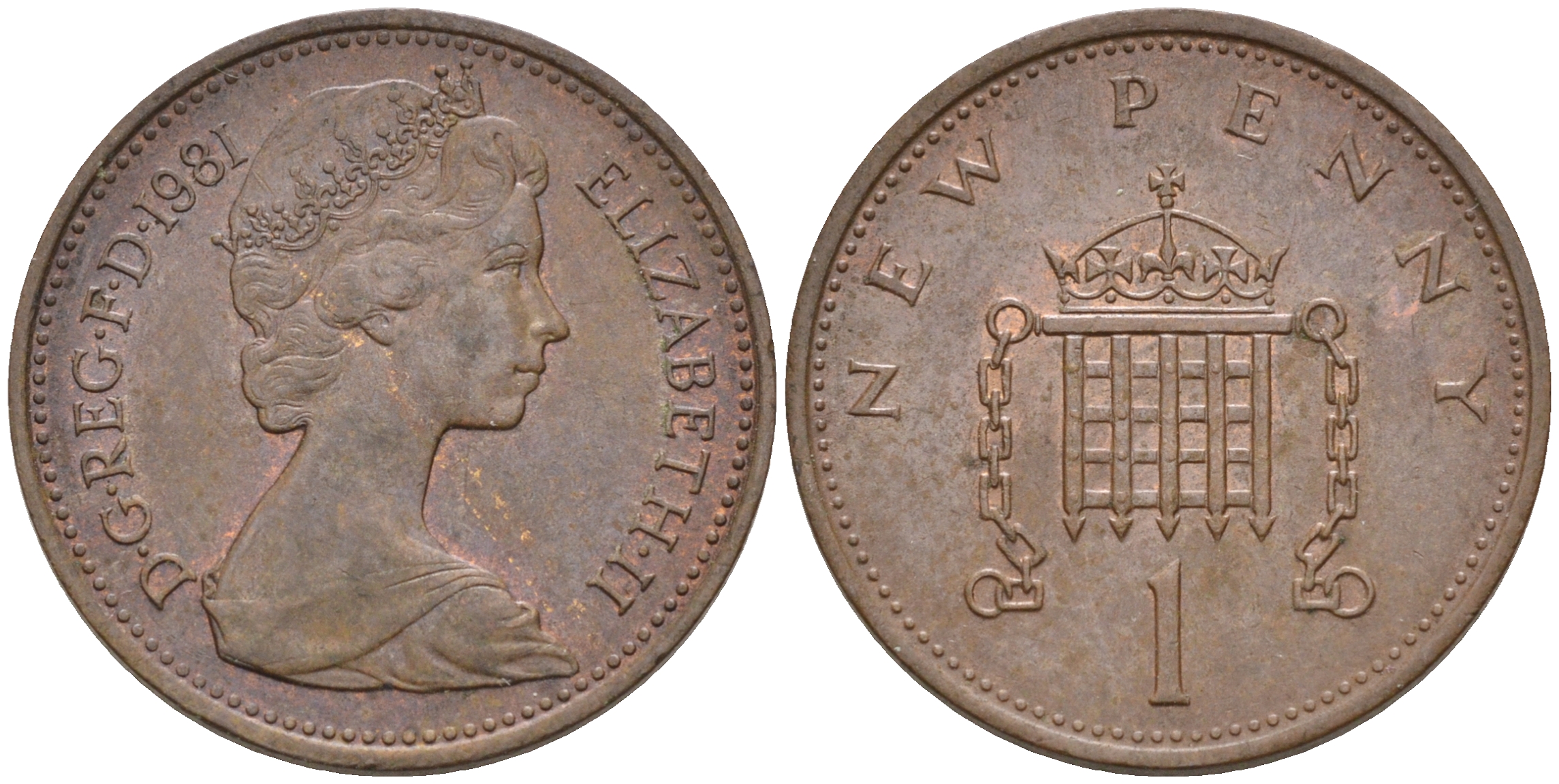 Великобритания 1 пенни 1981 Елизавета II (1952-2022) KM 915, Spink 4237 (B1) бронза    4189-119