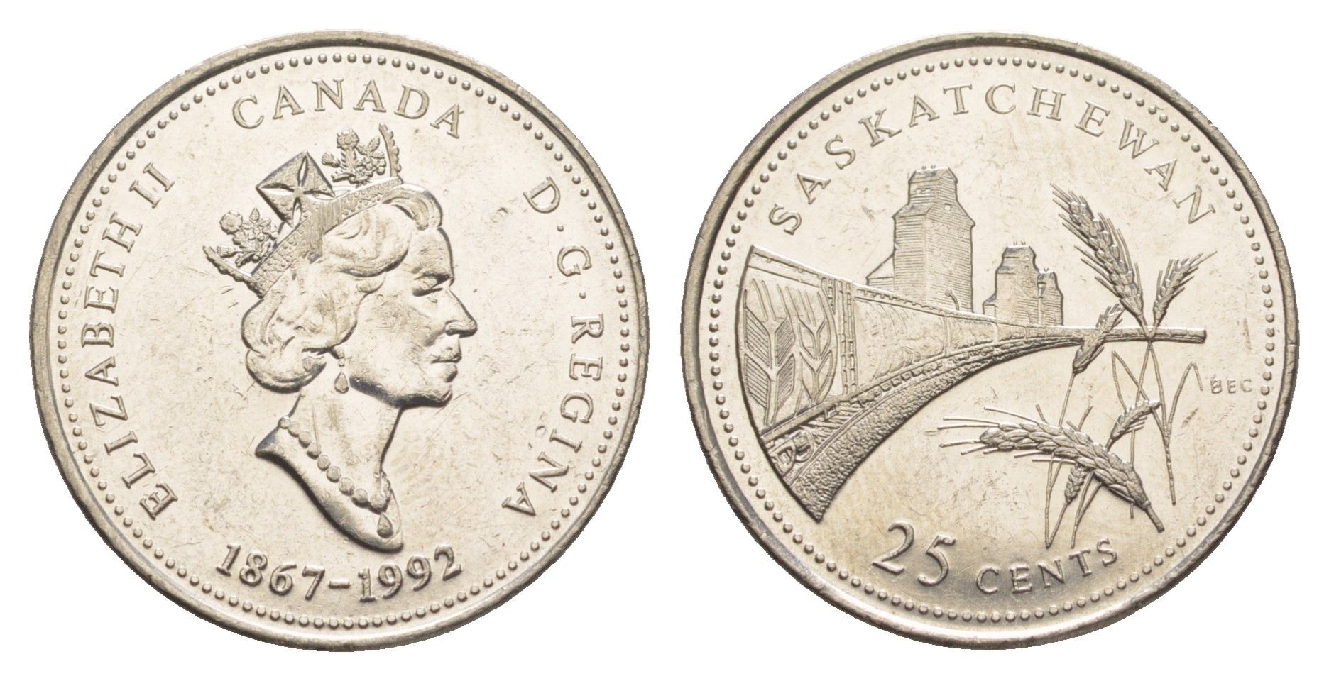 Канада 25 центов 1992 125 лет Конфедерации Канада - Саскачеван KM 223 никель UNC 4637-914