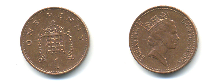 Великобритания 1 пенни 1995 Елизавета II (1952-2022) KM 935a, Spink 4391 (B4) сталь плакированная медью 177-1139
