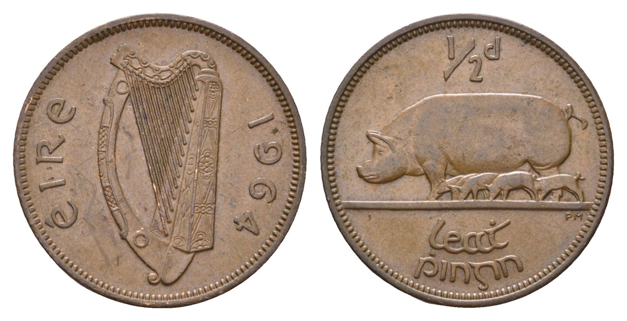 Ирландия 1/2 пенни 1964 свинья с поросятами KM 10 бронза 73-1114
