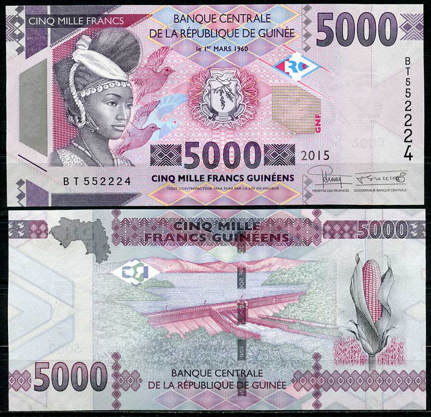 Гвинея 5000 франков 2015 женщина, Кинкон ГЭС Pick 49 a бумага UNC (пресс) 448-132-2