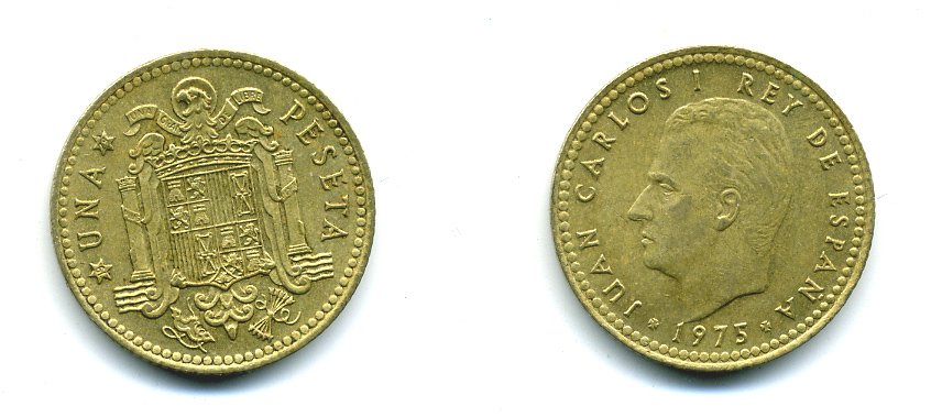 Испания 1 песета 1975 (79) Хуан Карлос I (1975-2014) KM 806 алюминиевая бронза 54-536