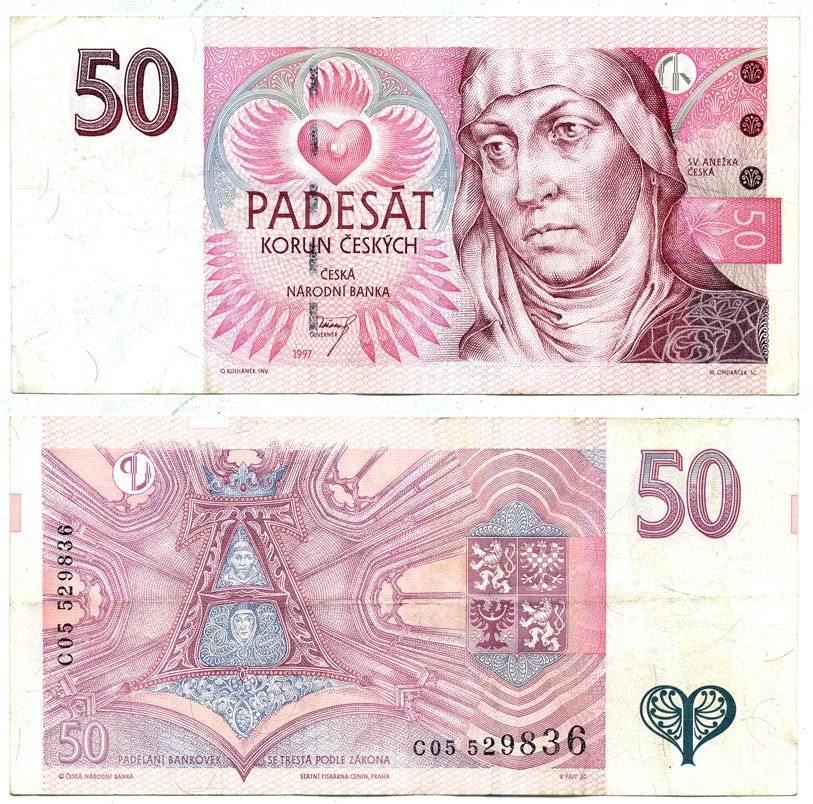 ЧЕХИЯ 50 КРОН 1997 СЕРИЯ С Pick 17 бумага 7551-5-3-2