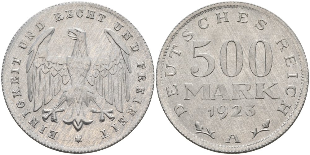 Германия 500 марок 1923 А KM 36, J.305 алюминий UNC 4574-842