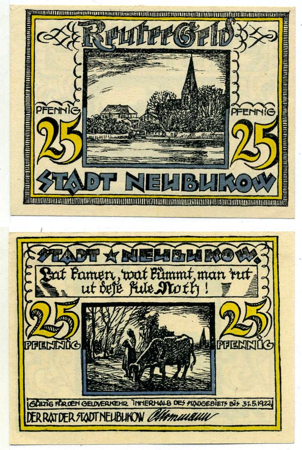 Нойбуков 25 пфеннигов 1922 июнь 1922 - 31 мая 1922, нотгельд, земля Мекленбург-Передняя Померания Grabowski 636.1 бумага 2193-20-2-1