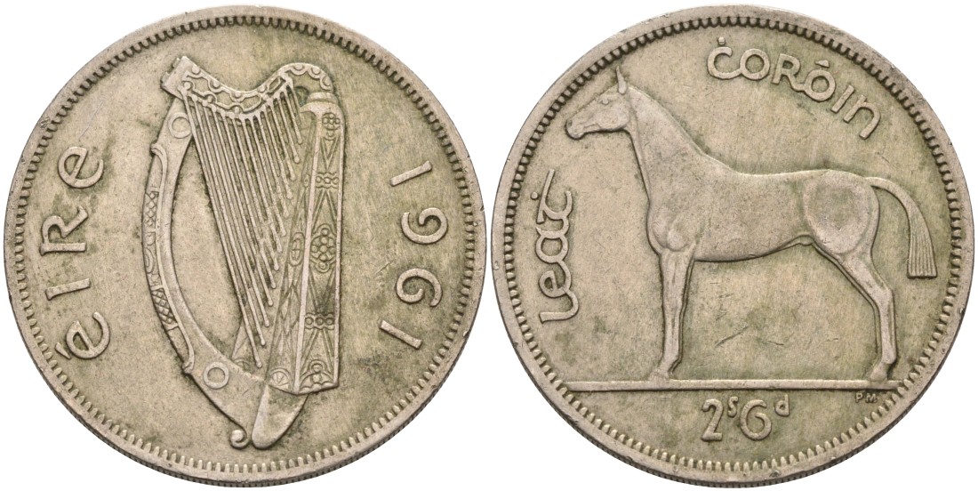 Ирландия 1/2 кроны 1961 лошадь KM 16а медно-никель 88-623