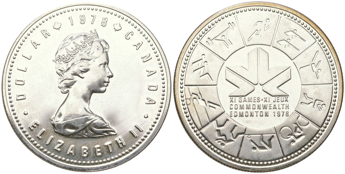 Канада 1 доллар 1978 XI игры содружества в Эдмонтоне KM 121 серебро BU 00-1067-1-51