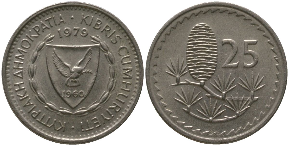Кипр 25 милей 1979 KM 40 медно-никель 4567-669