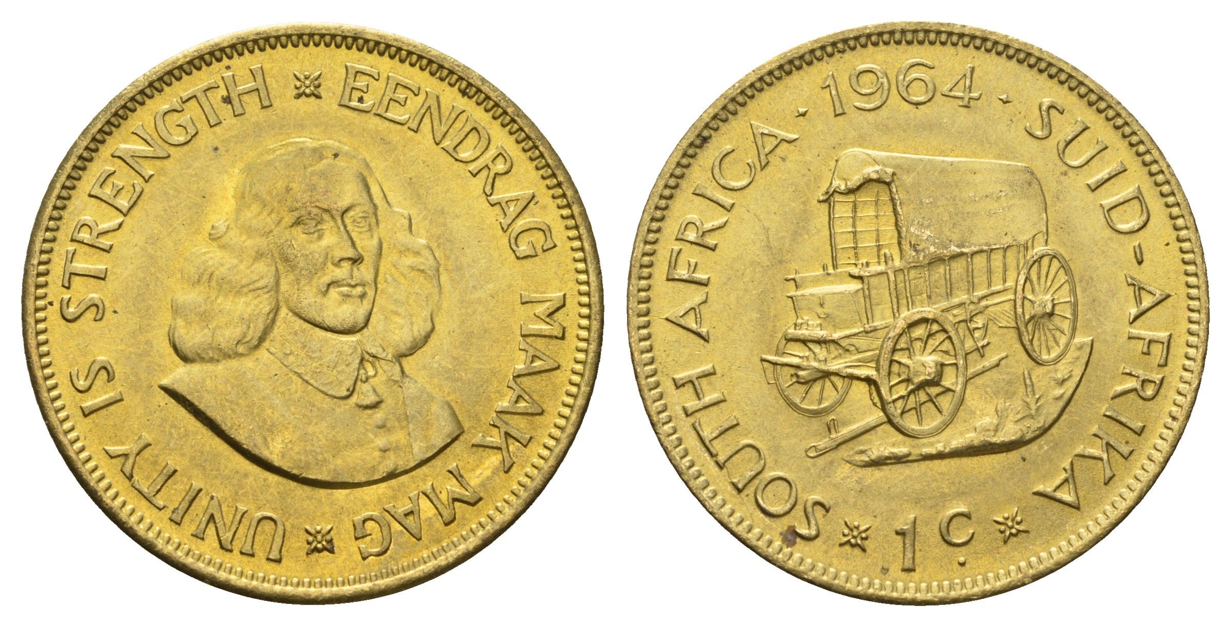 ЮАР 1 цент 1964 Ян ван Рибек KM 57 латунь UNC 4517-1235