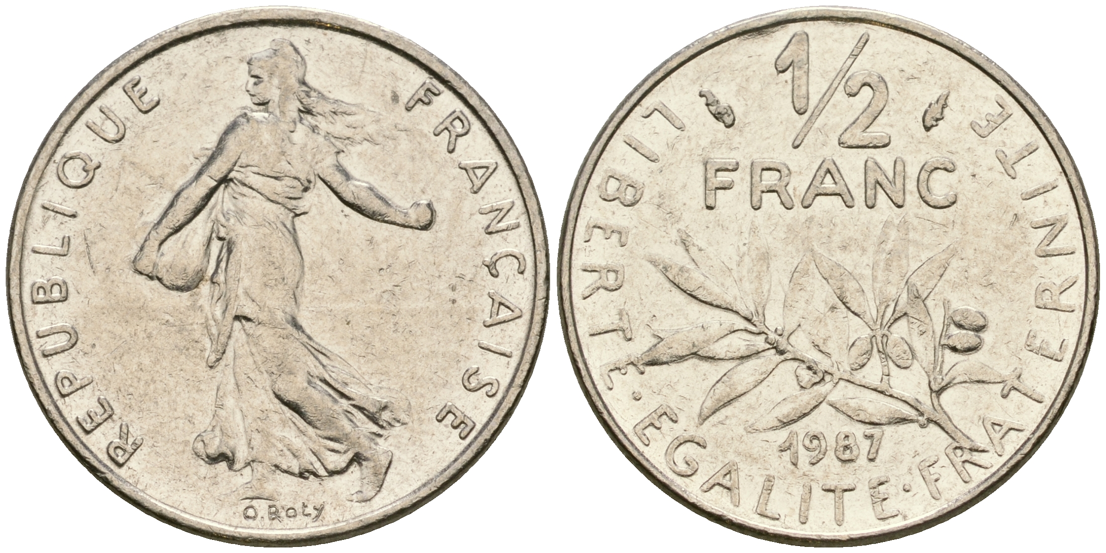 Франция 1/2 франка 1987 сеятель KM 931.1 никель 25-1213