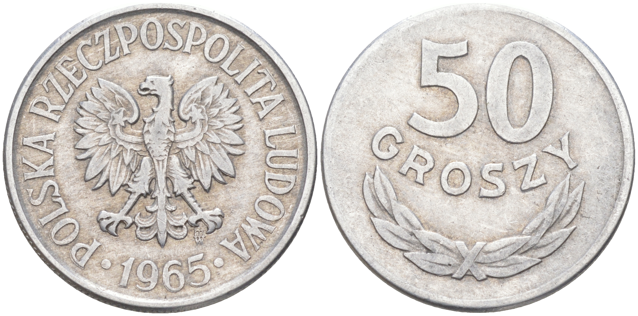 Польша 50 грошей 1965 MW KM 48.1, Parchimowicz 210b алюминий 190-435