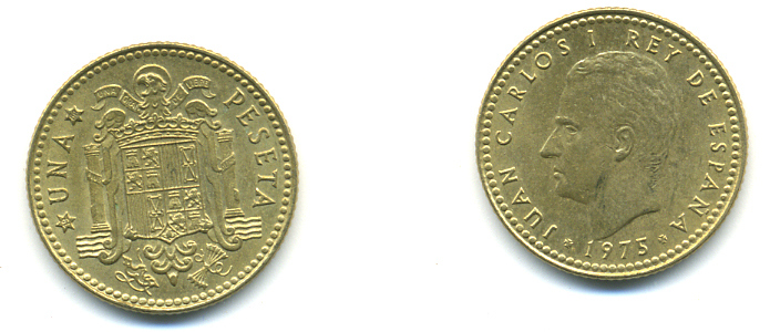 Испания 1 песета 1975 (80) Хуан Карлос I (1975-2014) KM 806 алюминиевая бронза 177-121