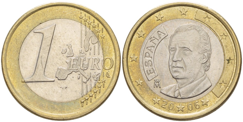 ИСПАНИЯ 1 ЕВРО 2006 ХУАН КАРЛОС I KM 1046 биметалл 4543-312