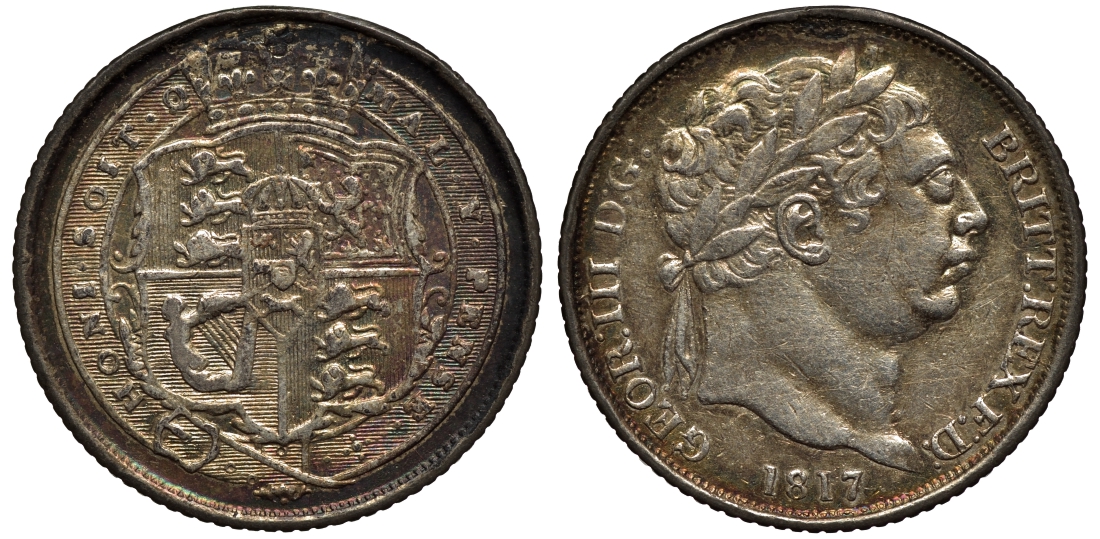 Великобритания 6 пенсов 1817 Георг III (1760-1820), реставрация гурта Spink 3791 серебро 1523-1224