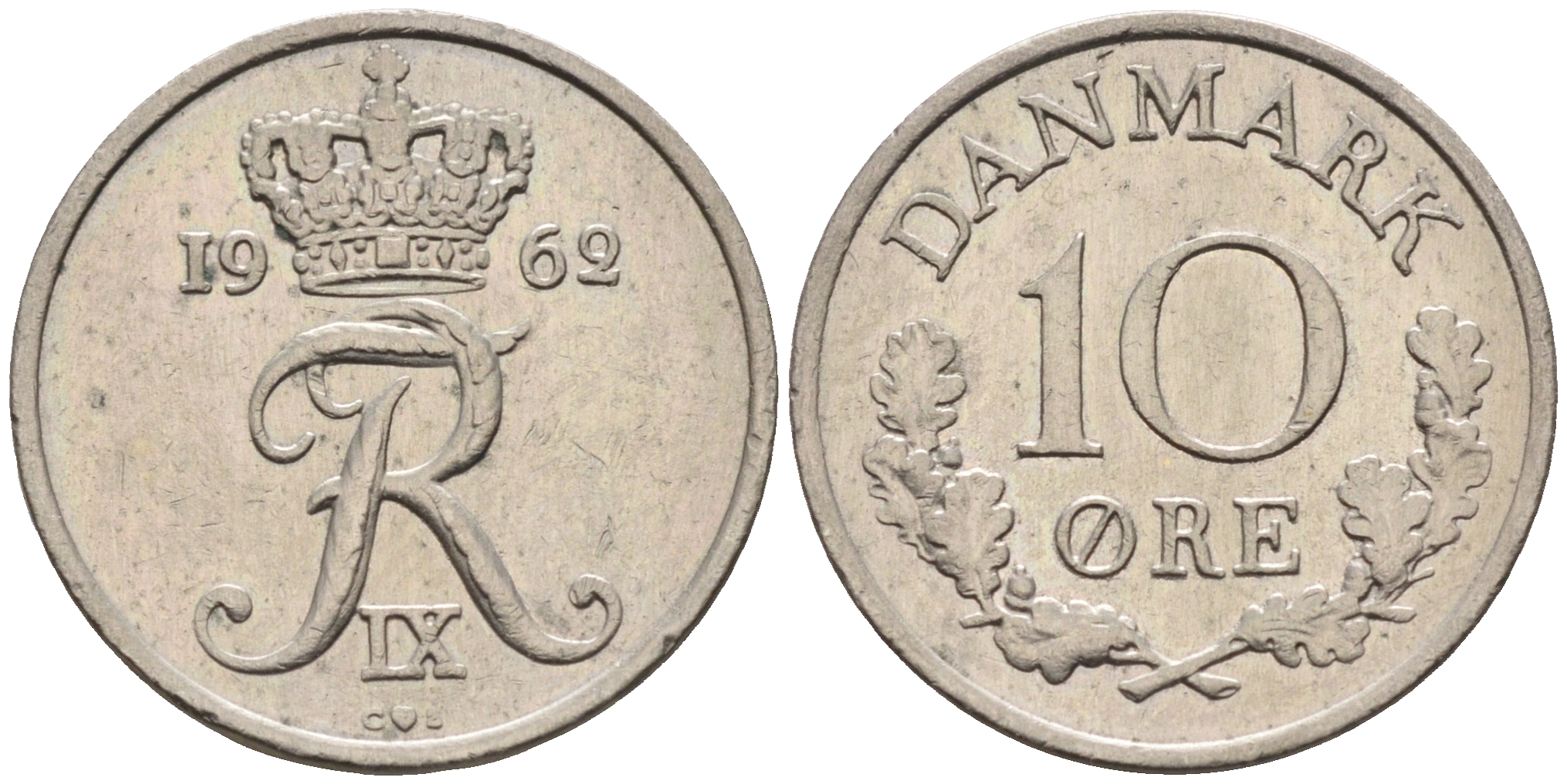 Дания 10 эре 1962 C. S, Фредерик IX (1947-1972) КМ 849.1 медно-никель    4169-218