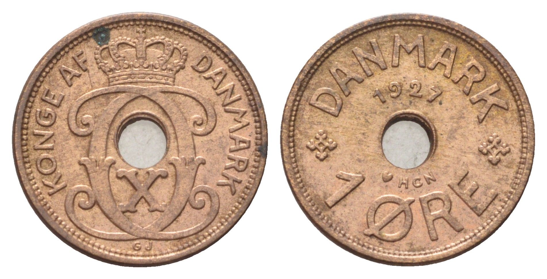 Дания 1 эре 1927 NCH, Кристиан X (1912-1947) KM 826 бронза 4701-549