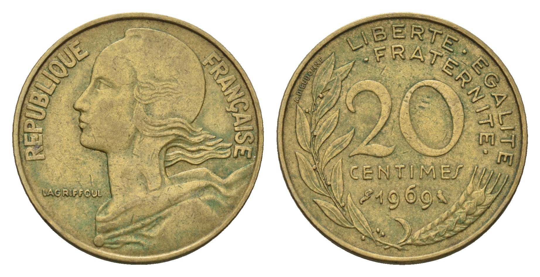 Франция 20 сантимов 1969 тип Marianne KM 930 медь алюминий никель 4681-657