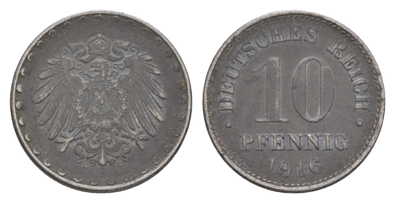 Германия 10 пфеннигов 1916 A, Вильгельм II (1888-1918) KM 20, J. 298 железо 4644-1217