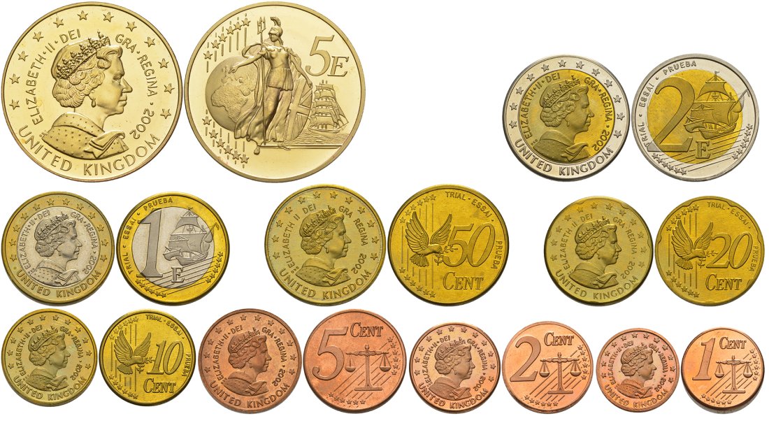 Великобритания набор европробников из 9 монет 2002 в оригинальной коробке, с сертификатом PROOF 3-4-4-31
