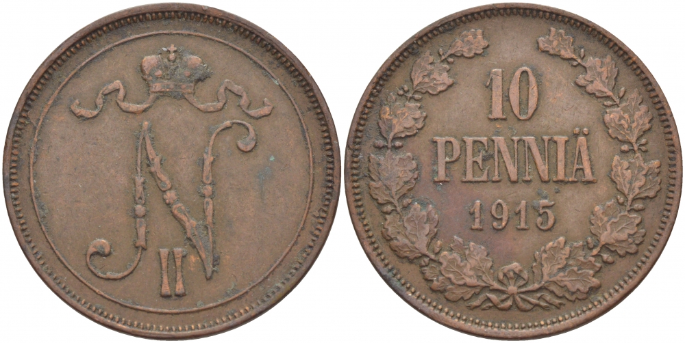 РОССИЯ ДЛЯ ФИНЛЯНДИИ 10 ПЕННИ 1915 Биткин 438 медь 51-1412