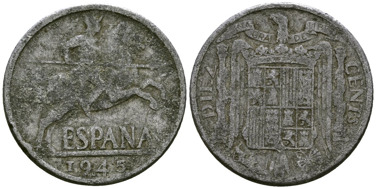 Испания 10 сентимо 1945 KM 766 алюминий 4167-124