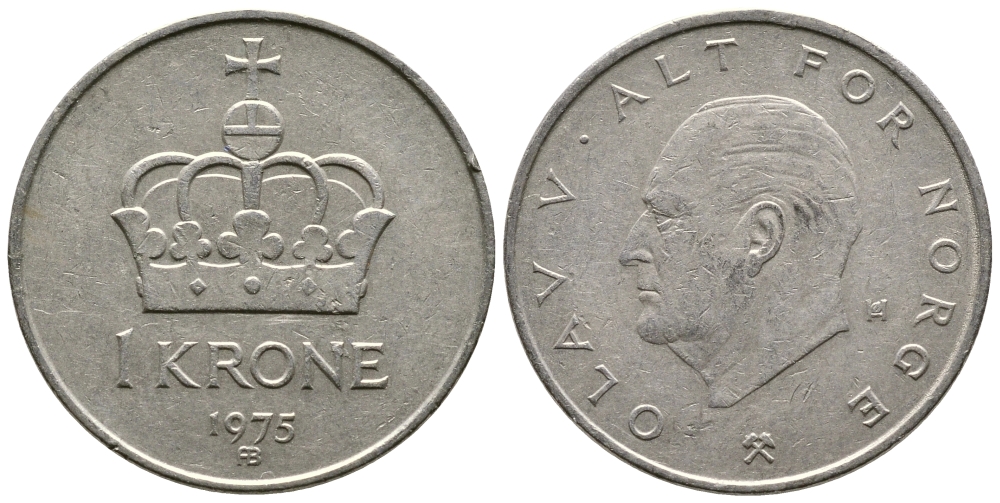 Норвегия 1 крона 1975 Улаф V (1958-1991) KM 419 медно-никель 91-521