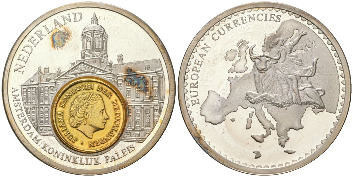 Нидерланды медаль "Королевский дворец" с монетой 10 центов, диаметр 35 мм, вес 22,1 гр беллый металл PROOF 11-170-24
