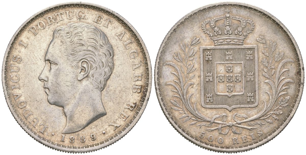 Португалия 500 реалов 1889 Луиш I (1861-1889) KM 509 серебро 272-411