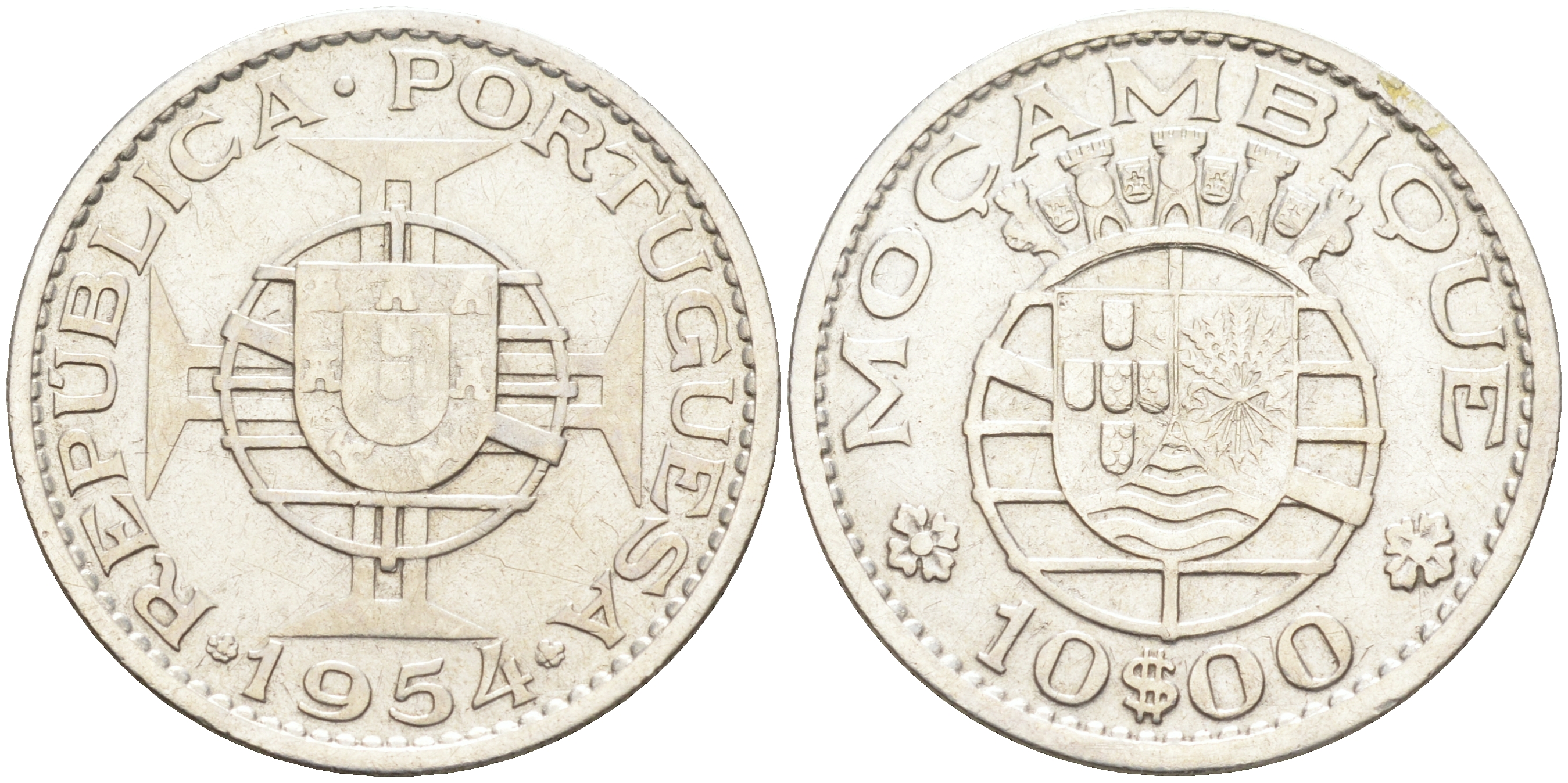 Португальский Мозамбик 10 эскудо 1954 KM 79 серебро 4589-831