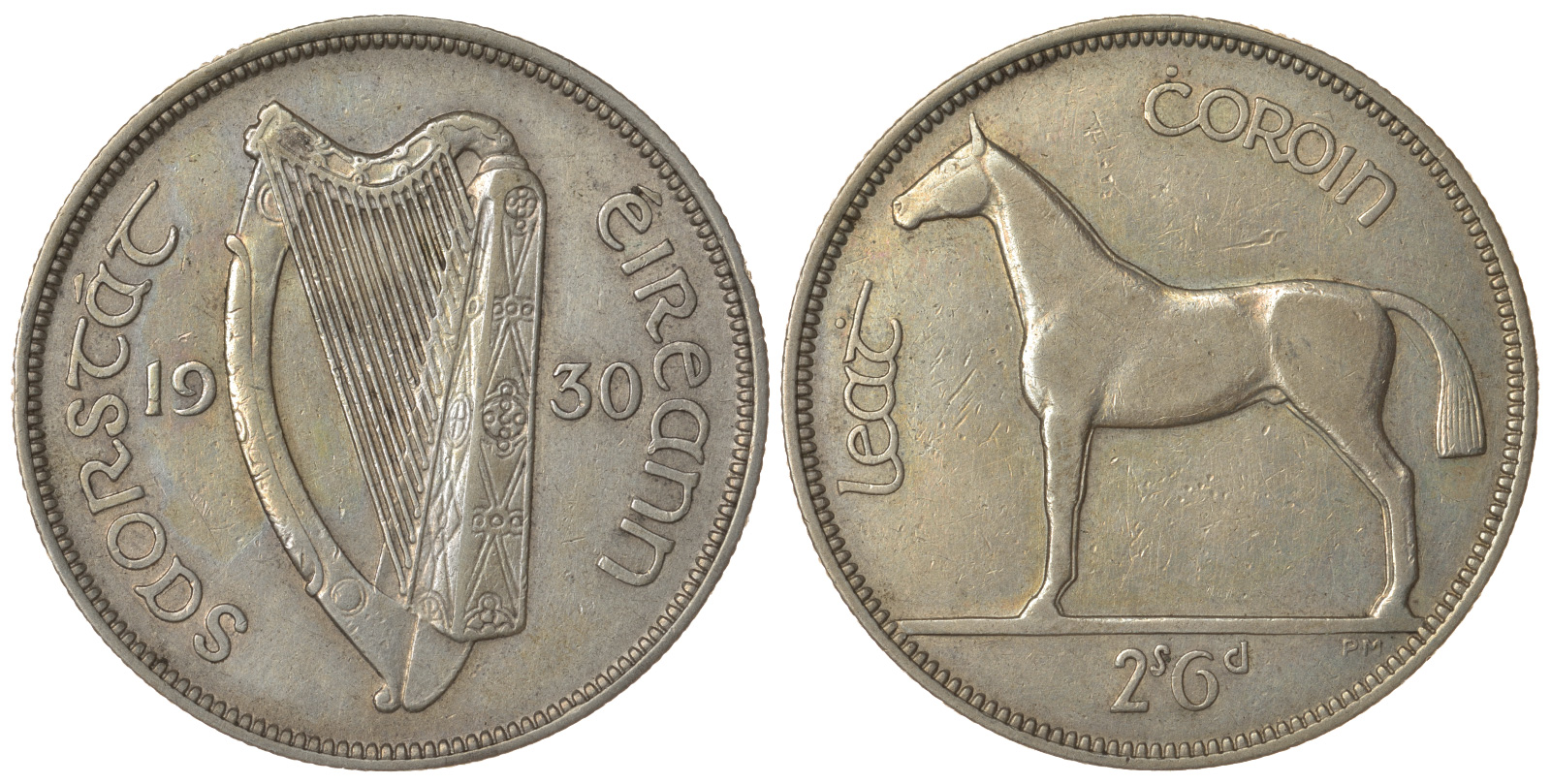 ИРЛАНДИЯ 1/2 КРОНЫ 1930 ЛОШАДЬ KM 8 серебро 633-131