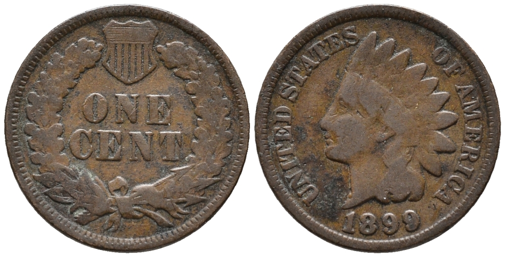 США 1 ЦЕНТ 1899 ГОЛОВА ИНДЕЙЦА KM 90а бронза 66-165