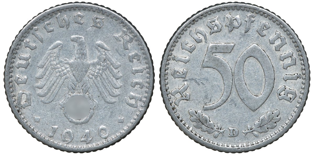 Германия 50 рейхспфеннигов 1940 D KM 96, J.372 алюминий 72-1312