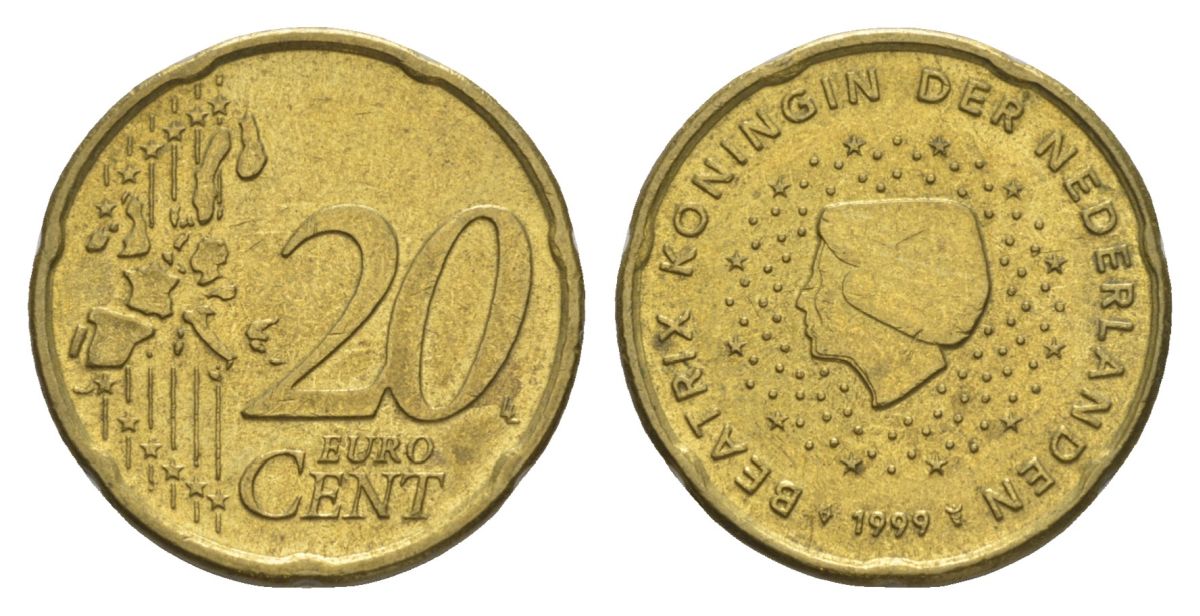 Нидерланды 20 евроцентов 1999 KM 238 нордик 4631-551