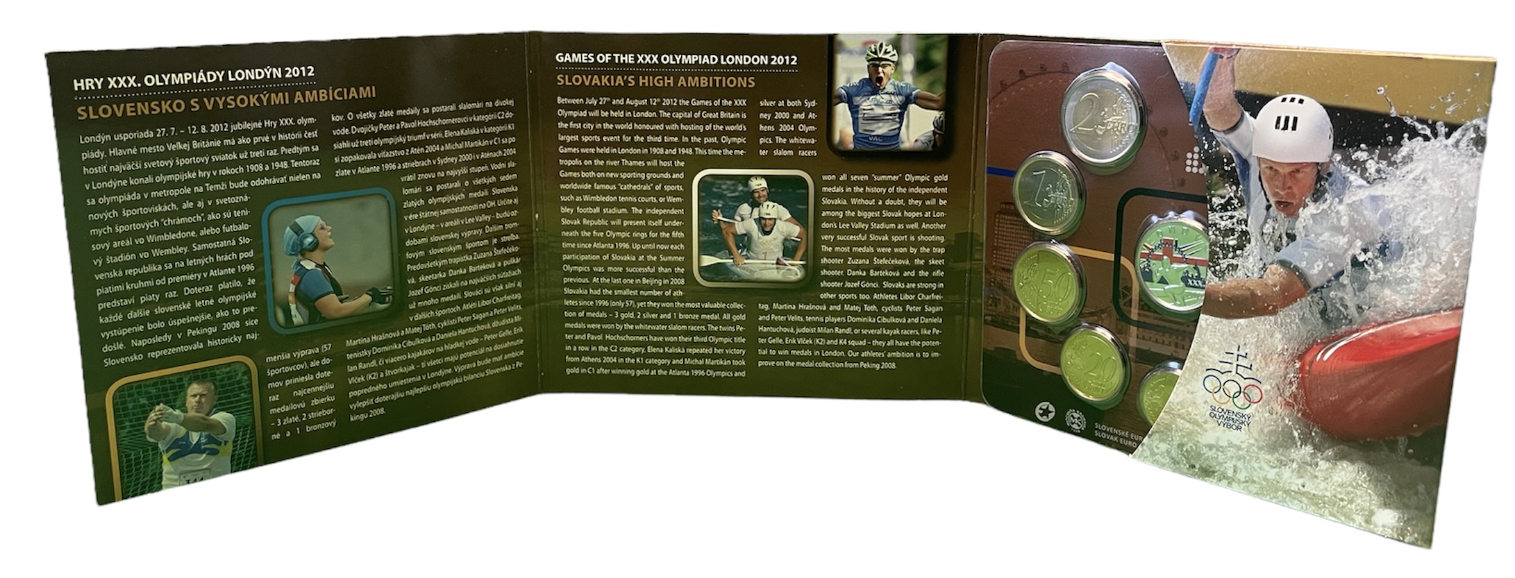 Словакия евронабор из 8 монет плюс жетон 2012 летние олимпийские игры в Лондоне, жетон с цветной эмалью, 1, 2, 5, 10, 20, 50 евроцентов, 1, 2 евро, пластик, запайка, буклет BUNC 3-4-8-19