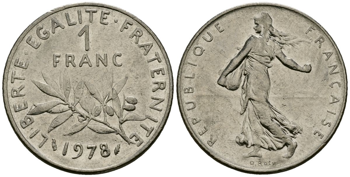 Франция 1 франк 1978 сеятель KM 925 никель 4135-911