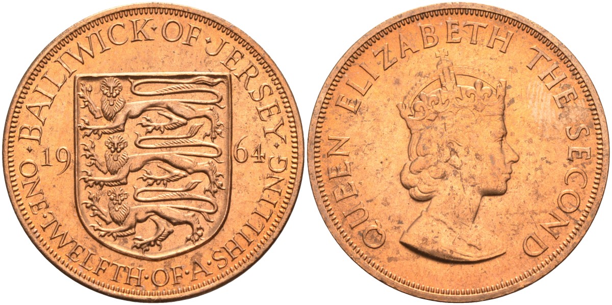 Джерси 1/12 шиллинга 1964 Елизавета II (1952-2022) KM 21 бронза aUNC 4367-242