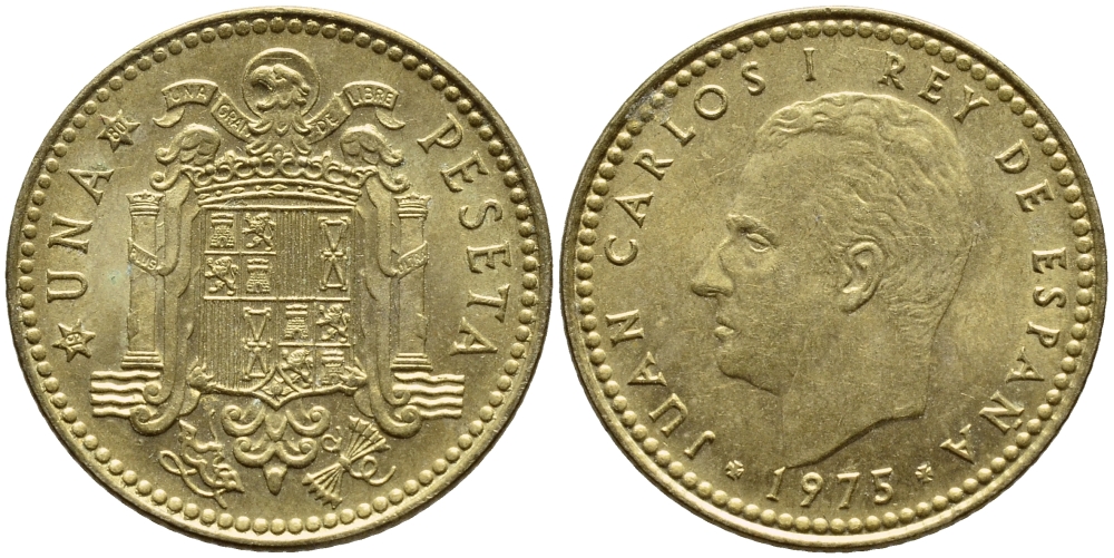 Испания 1 песета 1975 (80) Хуан Карлос I (1975-2014) KM 806 алюминиевая бронза 4397-617