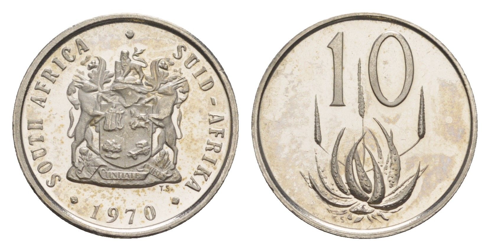 ЮАР 10 центов 1970 тираж 10.000 экземпляров KM 85 медно-никель PROOF 603-1221