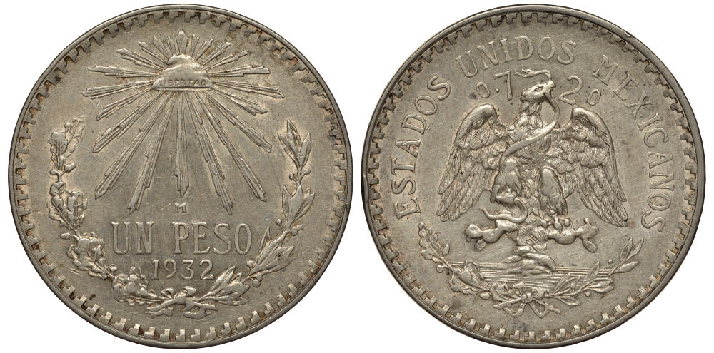 Мексика 1 песо 1932 OPEN 9 KM 455 серебро 633-134