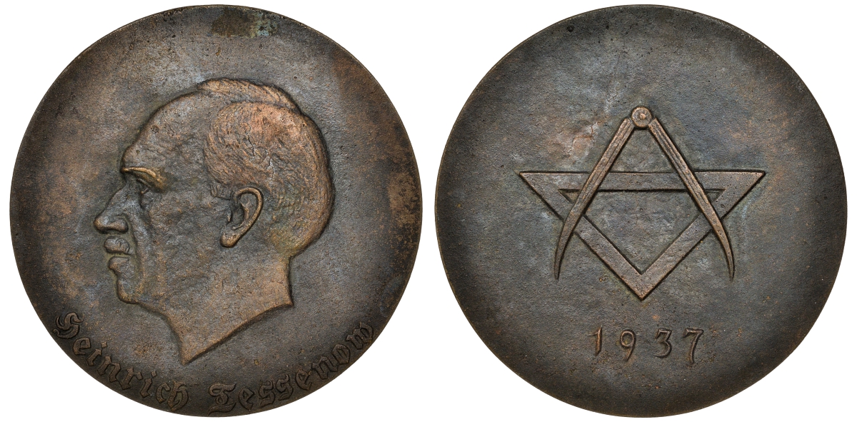 Германия медаль 1937 Генрих Тессенов, строитель, 117 гр, 75 мм бронза 8-1-07-18