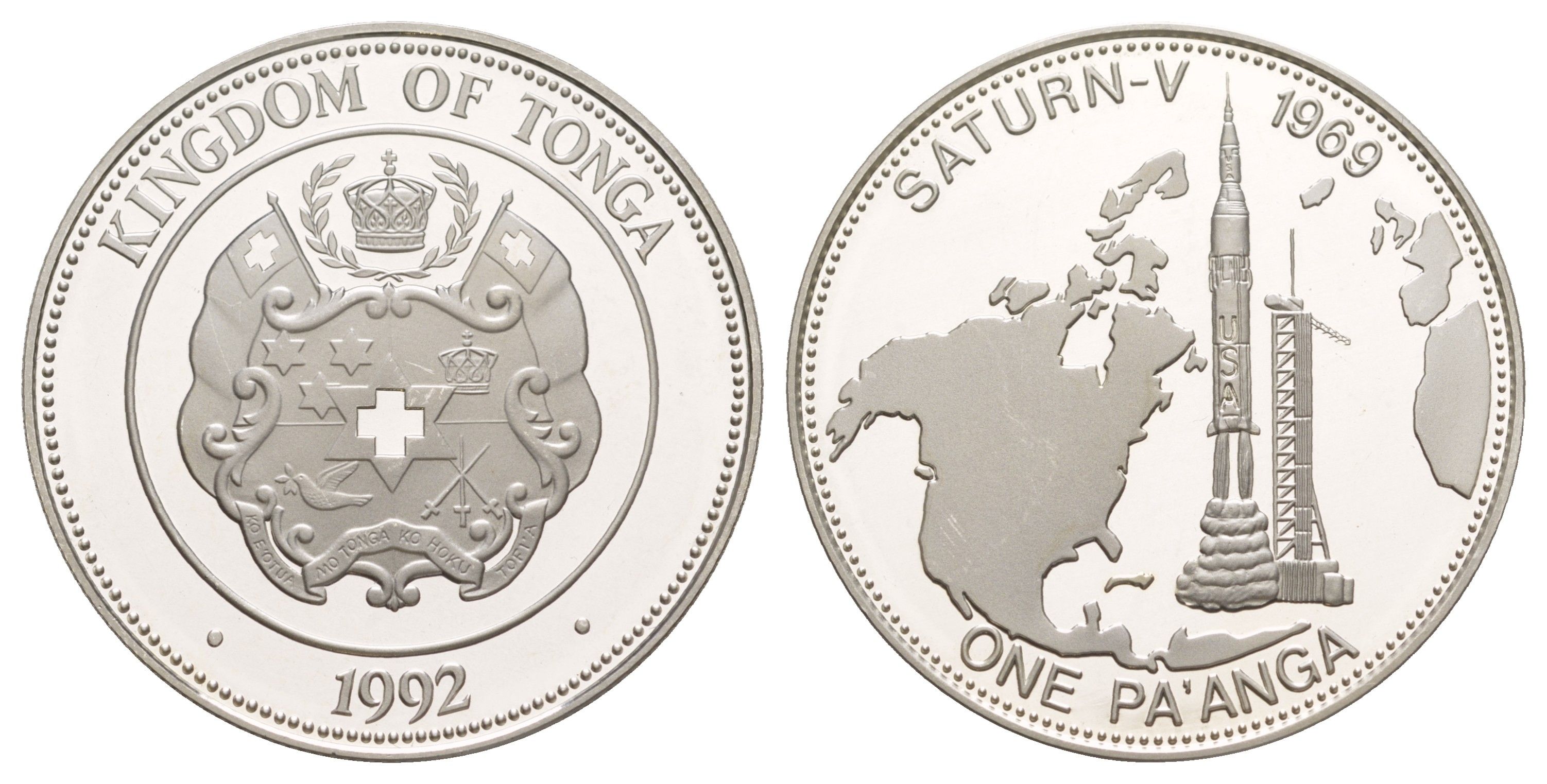 Тонга 1 паанга 1992 Сатурн-5 KM 158 серебро PROOF 1091-4-21