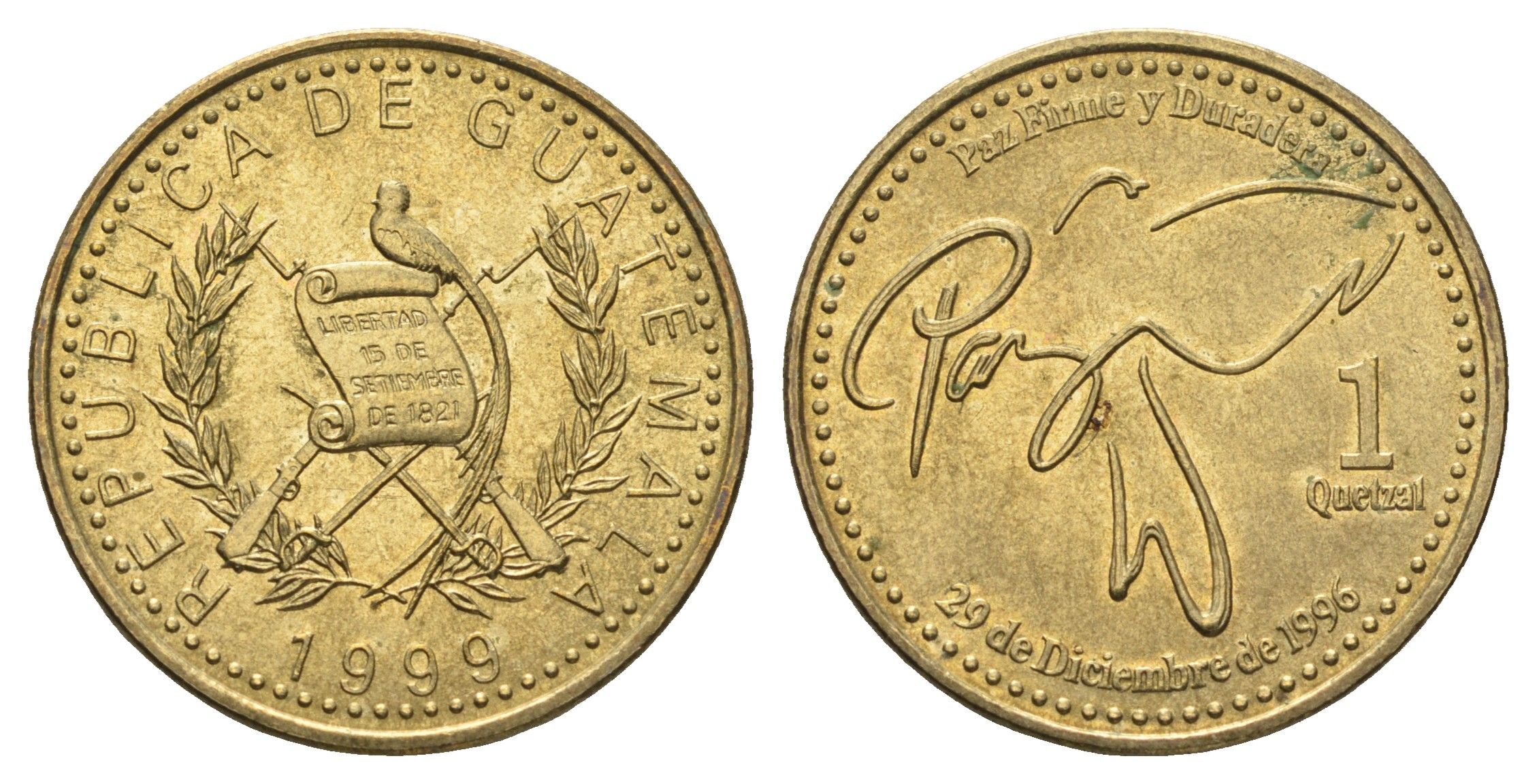 Гватемала 1 кетсаль 1999 KM 284 никель латунь UNC 4667-616