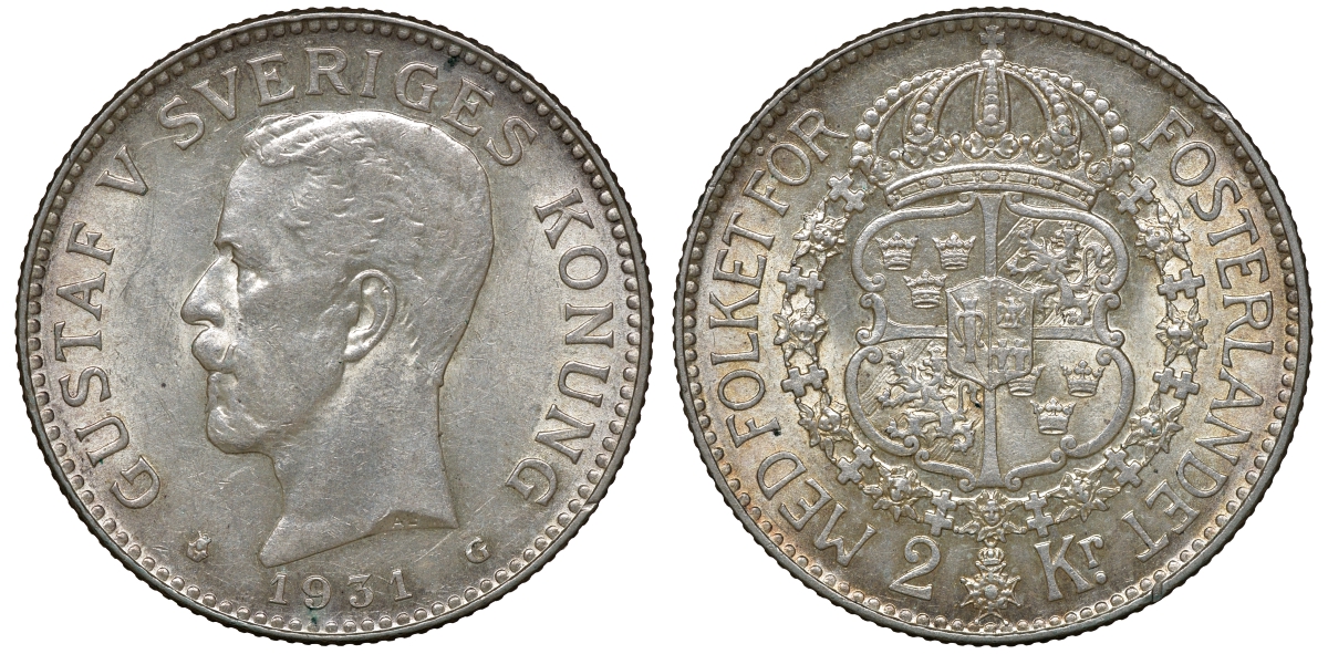 Швеция 2 кроны 1931 G, Густав V (1907-1950) KM 787 серебро 4179-1344