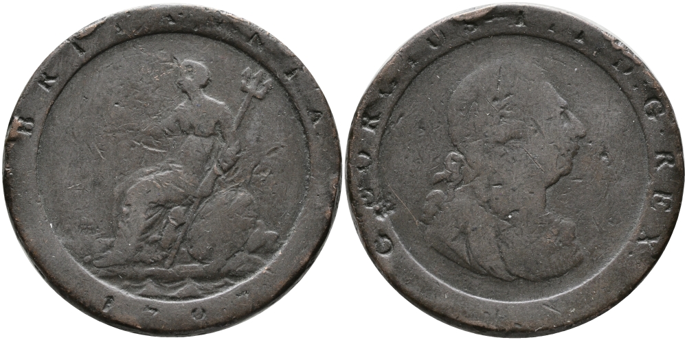 Великобритания 1 пенс 1797 Георг III (1760-1820) KM 618, Spink 3777 медь 91-332